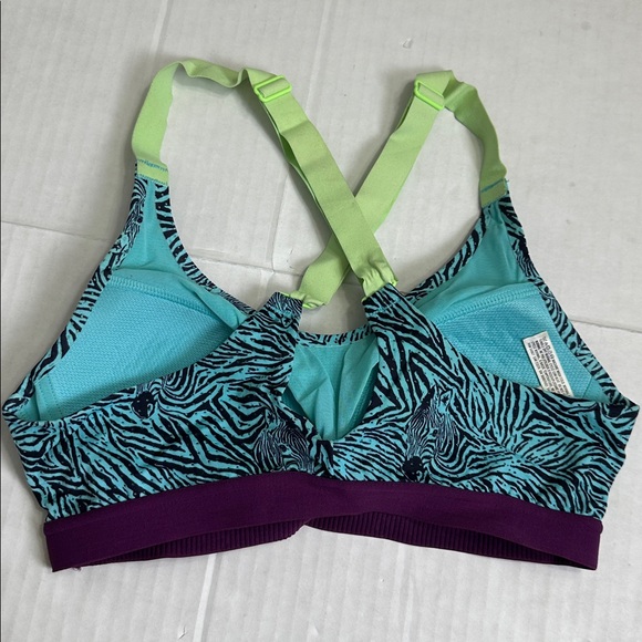 VSX Sport Victoria Secret Racerback Padded Sports Bra 32B Blue Zebra Print - Picture 2 of 9